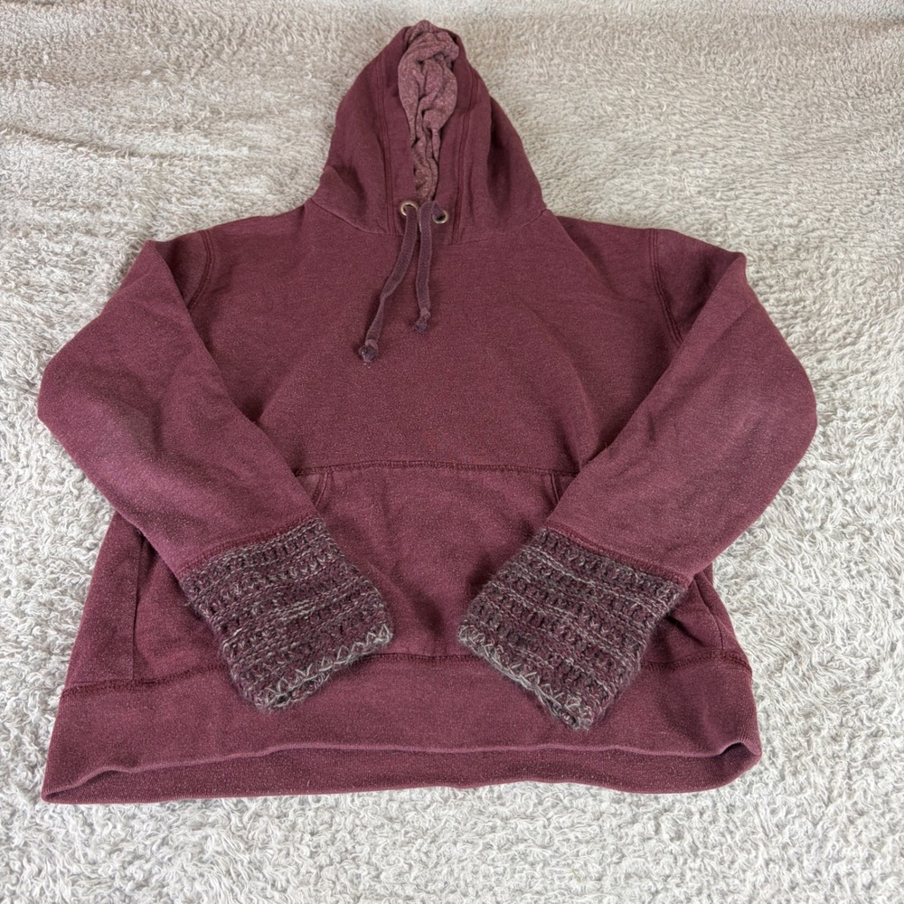 Aeropostale Womens Burgundy Knit Cuff Pullover Hoodie Maroon Size M